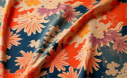 Image representing Kyo-Yuzen dyed silk fabric with vibrant patterns