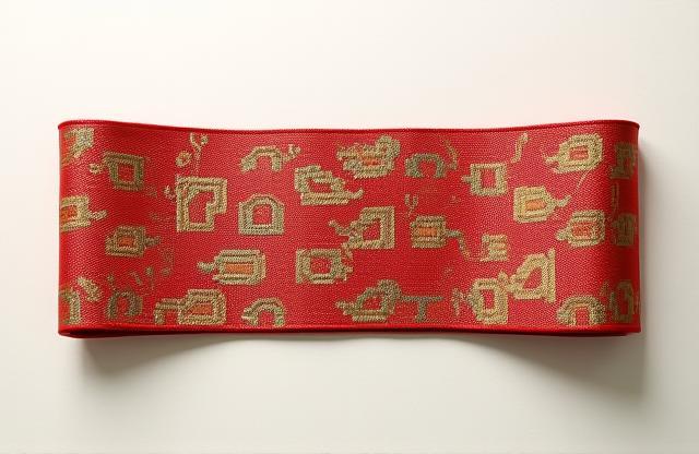 Detailed obi sash with traditional woven design