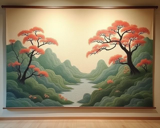 Beautiful Nishijin woven tapestry art piece with landscape motif